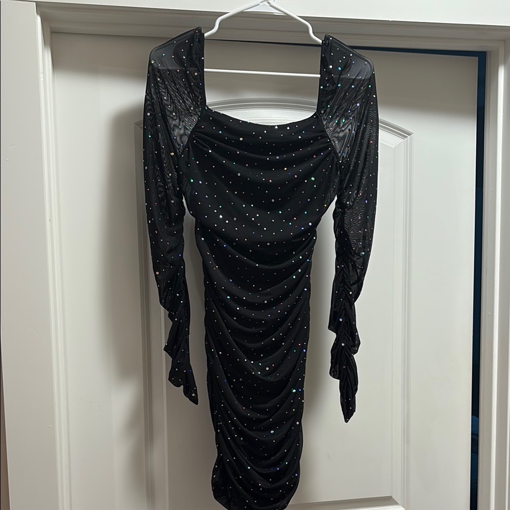 Elegant Black Ruched Dress with Sparkling Accents